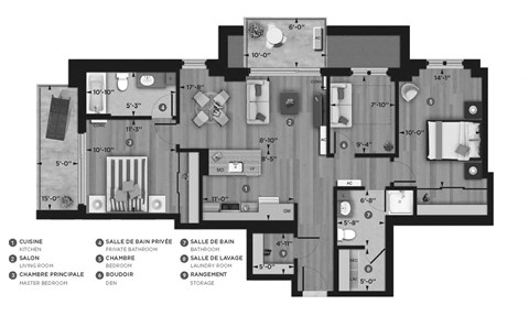 Floor plan for 2 beds, 2 baths, 1065 sqft