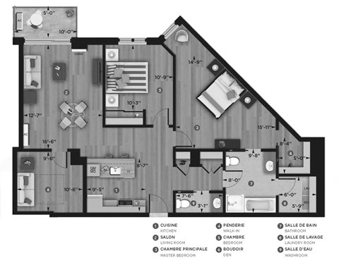 Floor plan for 2 beds, 2 baths, 1172 sqft