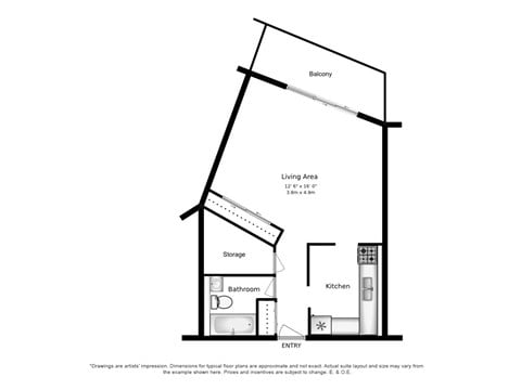 Floor plan for studio, 1 bath, 460 sqft