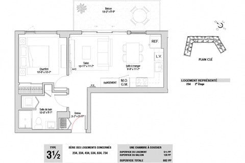 Floor plan for 1 bed, 1 bath, 572 sqft