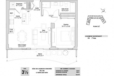 Floor plan for 1 bed, 1 bath, 750 sqft