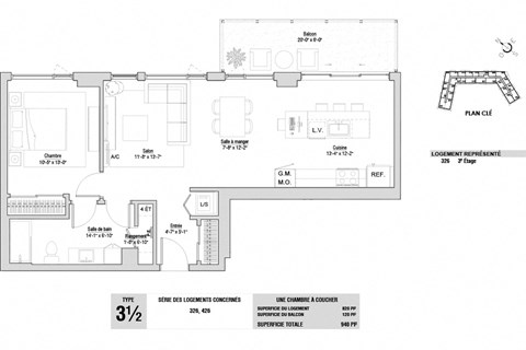 Floor plan for 1 bed, 1 bath, 819 sqft