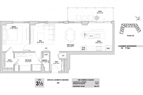 Floor plan for 1 bed, 1 bath, 911 sqft