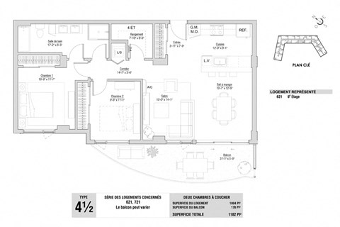 Floor plan for 2 beds, 1 bath, 1004 sqft