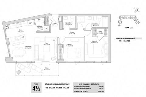Floor plan for 2 beds, 1.5 baths, 1012 sqft