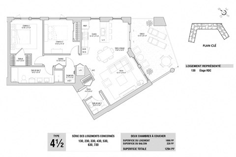 Floor plan for 2 beds, 1.5 baths, 1066 sqft