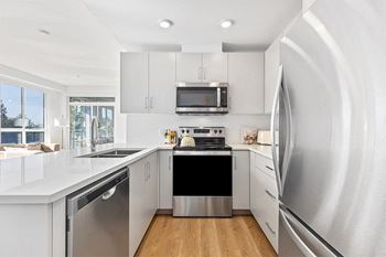 Stainless steel appliances (fridge, electric range, dishwasher, microwave)