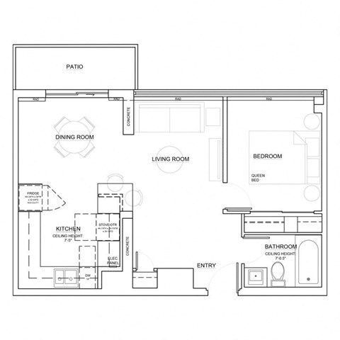 Floor plan for 1 bed, 1 bath, 426 sqft