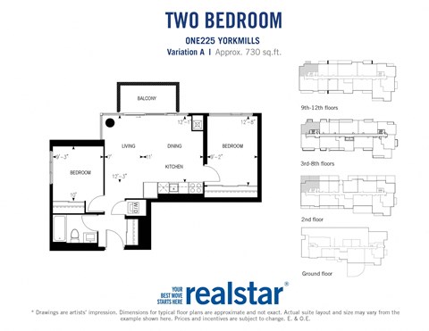 Floor plan for 2 beds, 1 bath, 742 sqft