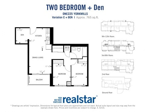 Floor plan for 2 beds, 1 bath, 772 sqft