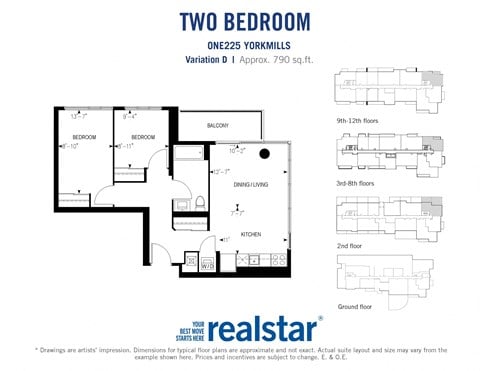 Floor plan for 2 beds, 1 bath, 789 sqft