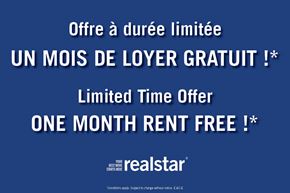 Gatineau apartment for rent - A blue advertisement for a limited time offer of one month free from Realstar.