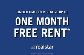 Cambridge apartment for rent - A blue advertisement for a limited time offer of one month free rent from Realstar.