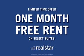 Barrie apartment for rent - A blue advertisement for a limited time offer of one month free rent on select suites.