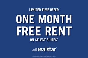 Guelph apartment for rent - A blue advertisement for a limited time offer of one month free rent on select suites.