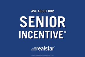 Whitby apartment for rent - A blue poster with the text "ASK ABOUT OUR SENIOR INCENTIVE" and the Realstar logo.