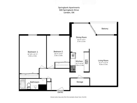 Floor plan for 2 beds, 1 bath, 1091 sqft