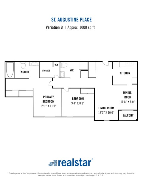 Floor plan for 2 beds, 2 baths