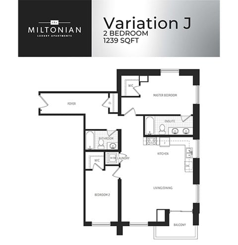 Floor plan for 2 beds, 2 baths, 1239 sqft