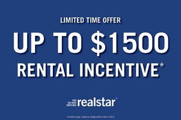 Bedford apartment for rent - A blue advertisement for a limited time rental incentive of up to $1500 from Realstar.