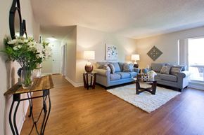 Sarnia apartment for rent - Bright, open living room with hardwood flooring in Sarnia, ON