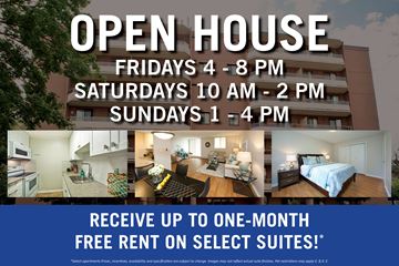 St. Thomas apartment for rent - An open house is advertised for Fridays, Saturdays, and Sundays with free one-month rent on select suites.