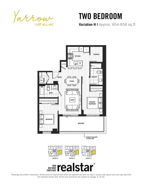 Floor plan for 2 beds, 2 baths, 858 sqft
