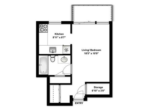 Floor plan for studio, 1 bath, 454 sqft