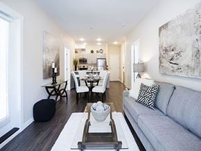 Nanaimo apartment for rent - Summerhill Place in Nanaimo, BC Living room with view into kitchen and dining area