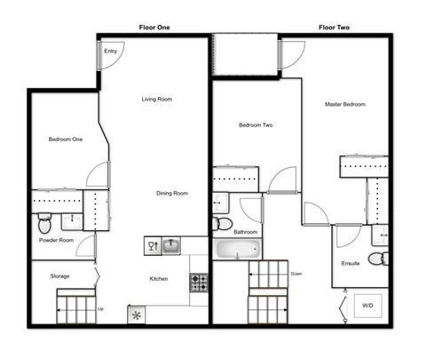 Floor plan for 3 beds, 2.5 baths, 1315 sqft