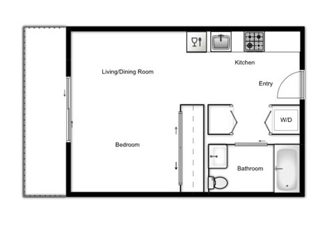 Floor plan for studio, 1 bath, 420 sqft