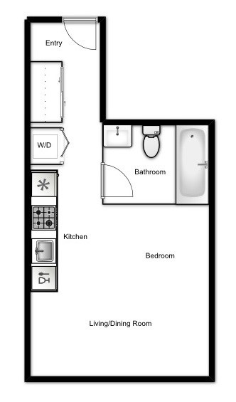 Floor plan for studio, 1 bath, 404 sqft