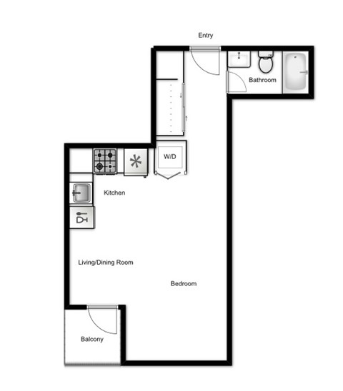 Floor plan for studio, 1 bath, 467 sqft