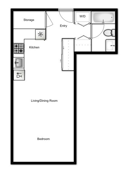 Floor plan for studio, 1 bath, 464 sqft