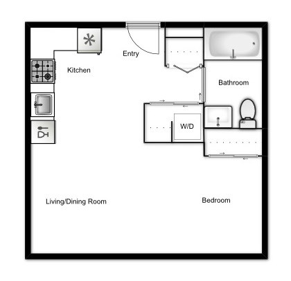 Floor plan for studio, 1 bath, 433 sqft