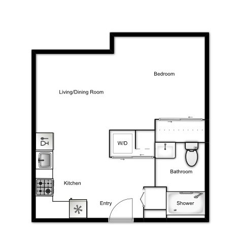 Floor plan for studio, 1 bath, 455 sqft