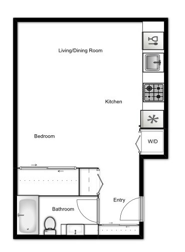 Floor plan for studio, 1 bath, 486 sqft