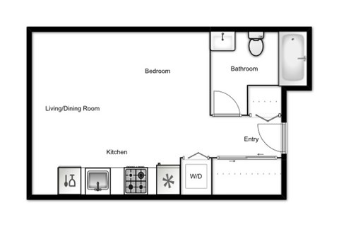 Floor plan for studio, 1 bath, 459 sqft
