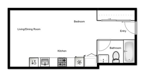 Floor plan for studio, 1 bath, 419 sqft
