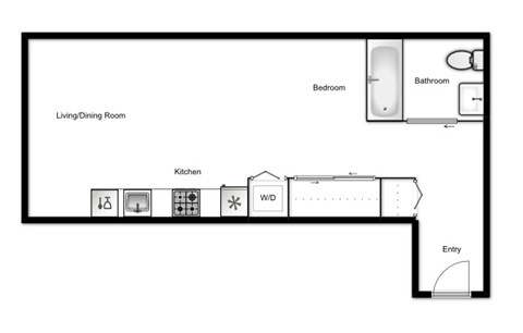 Floor plan for studio, 1 bath, 539 sqft