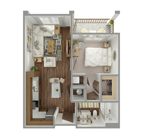 Floor plan for 1 bed, 1 bath, 622 sqft
