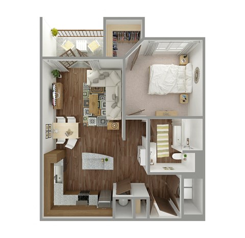 Floor plan for 1 bed, 1 bath, 764 sqft