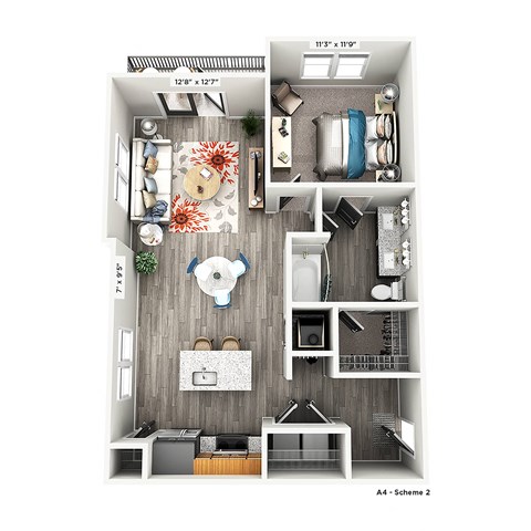Floor plan for 1 bed, 1 bath, 827 sqft
