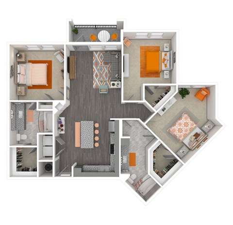Floor plan for 3 beds, 2 baths, 1418 sqft