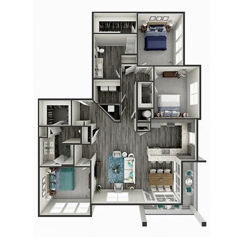 Floor plan for 3 beds, 2 baths, 1716 sqft
