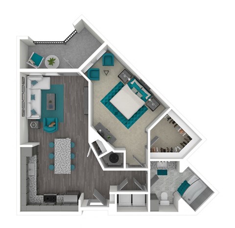 Floor plan for 1 bed, 1 bath, 875 sqft