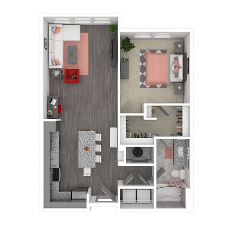 Floor plan for 1 bed, 1 bath, 805 sqft
