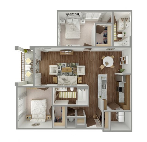 Floor plan for 2 beds, 2 baths, 1162 sqft