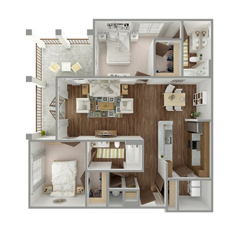 Floor plan for 2 beds, 2 baths, 1162 sqft