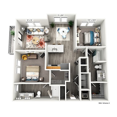 Floor plan for 2 beds, 2 baths, 1128 sqft